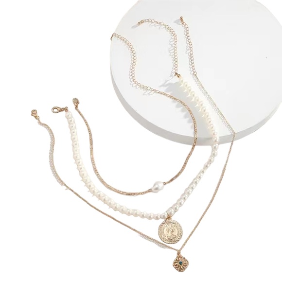 3 Piece Triple Layer Gold and Pearl Necklace - Picture 5 of 5